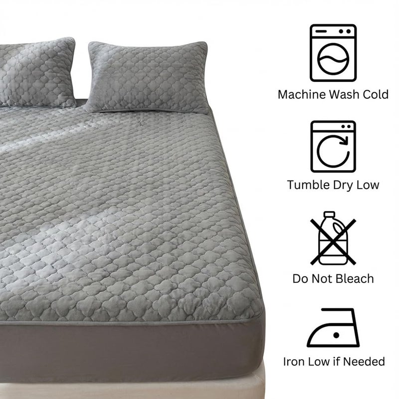 Pangzi Solid Flannel Plush Bedding Fitted Sheet,Velvety Soft Heavyweight Non-Slip Protective Cover for Bed Mattress (Twin, Gray) - Image 4